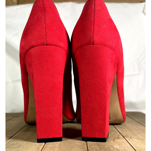 ASOS Red Suede Pointed Toe, Block Heel Pump - Size 7 - Picture 3 of 9